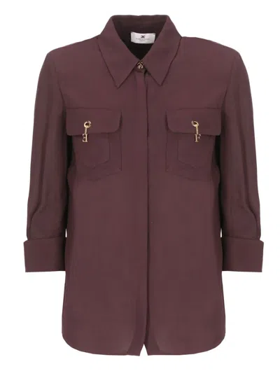 Elisabetta Franchi Bordeaux Viscose Shirt With Classic Collar In Gray