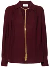 Elisabetta Franchi Necklace Embellished Georgette Blouse In Rouge Noir