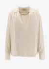 Elisabetta Franchi Jewel Detailed Georgette Blouse In Neutral