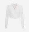 Elisabetta Franchi Cropped Shirt With Golden Chain And Padded Shoulders In White