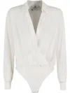 Elisabetta Franchi Draped Wrap Bodysuit In White