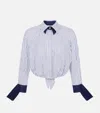 Elisabetta Franchi Oltremare Striped Cropped Shirt In White