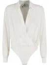 Elisabetta Franchi Draped Wrap Bodysuit In White