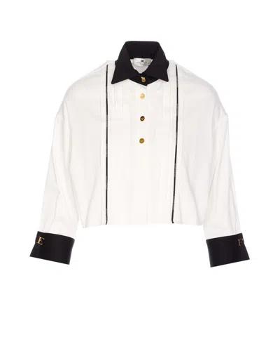 Elisabetta Franchi Casual Contrast Collar Crewneck Embroidered Long Sleeves In Multi
