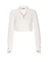 Elisabetta Franchi Cropped Shirt With Golden Chain And Padded Shoulders In White