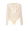 Elisabetta Franchi Bodysuit In Georgette Fabric With Jewel Details In White