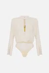 Elisabetta Franchi Bodysuit In Georgette Fabric With Jewel Details In White