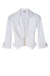 Elisabetta Franchi V-neck Long Sleeve Top With Gold Buttons In White