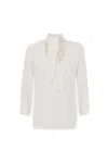 Elisabetta Franchi Blouse In Georgette Fabric With Sash Belt In White