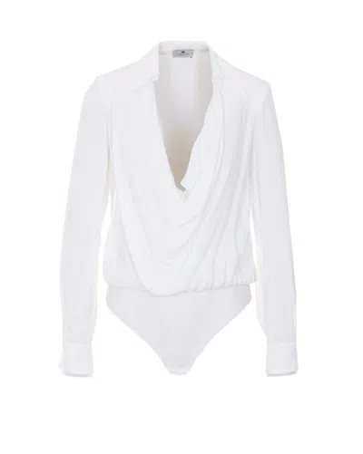 Elisabetta Franchi Regular Fit Georgette Bodysuit With Structured Shoulders In White