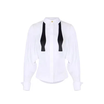Elisabetta Franchi Denim Shorts Jumpsuit Long Sleeve Blouse In White
