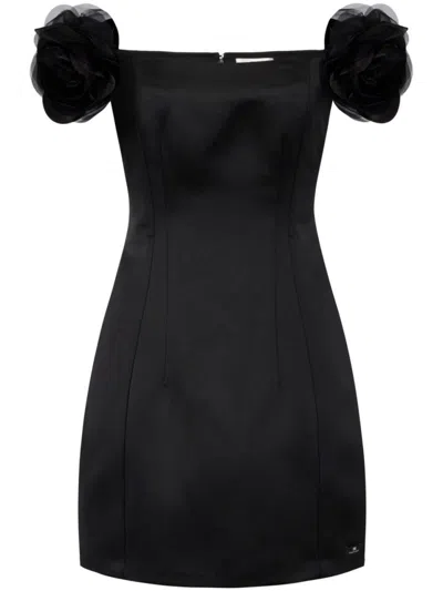 Elisabetta Franchi Short Black Dress With Floral Off-shoulder Embellishments