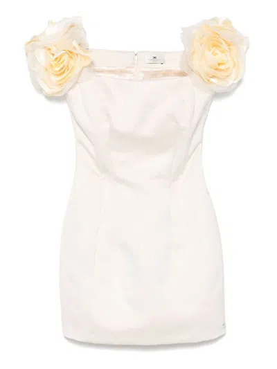 Elisabetta Franchi Short Black Dress With Rose-shaped Straps In Neutral