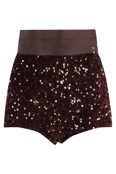 Elisabetta Franchi Shorts With Paillettes In Burgundy