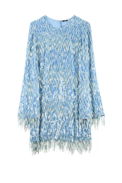 Elisabetta Franchi Short Charleston Sequin Dress - Light Blue