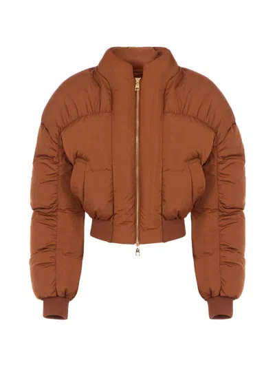 Elisabetta Franchi Short Down Jacket In Brown