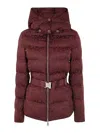 Elisabetta Franchi Jacquard Logo Belted Puffer Coat In Red