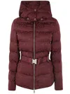 Elisabetta Franchi Jacquard Logo Belted Puffer Coat In Rouge Noir