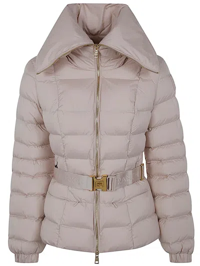 Elisabetta Franchi Short Down Jacket With Belt In White