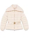 Elisabetta Franchi Short Down Jacket With Belt In Neutral