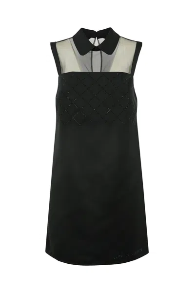 ELISABETTA FRANCHI SHORT DRESS IN DUCHESSE AND TULLE WITH RHINESTONE DESIGN