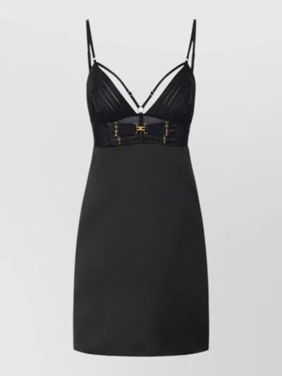 Elisabetta Franchi Short Dress V Neckline Fitted Waist In Black
