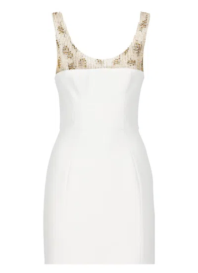 Elisabetta Franchi Short Dress With Beads In White