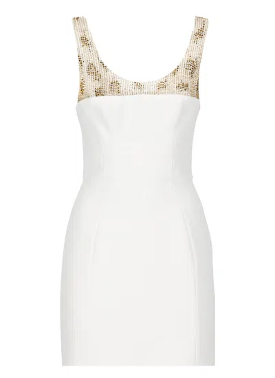 Elisabetta Franchi Beaded Crepe Mini Dress In White