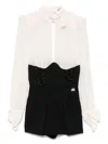 Elisabetta Franchi Short Jumpsuit With Bow And Corset In Beige