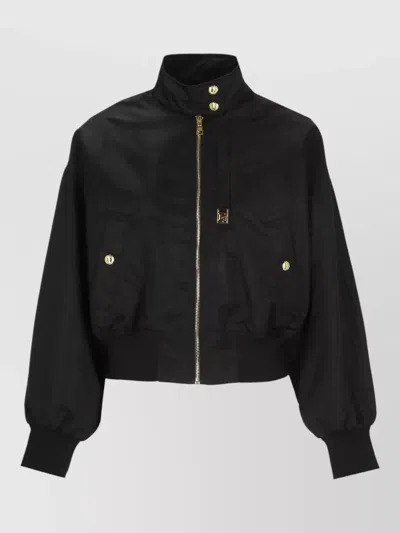 Elisabetta Franchi Short Padded Jacket High Neck Hardware In Black
