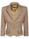 Elisabetta Franchi Short Printed Blazer In Camel Black