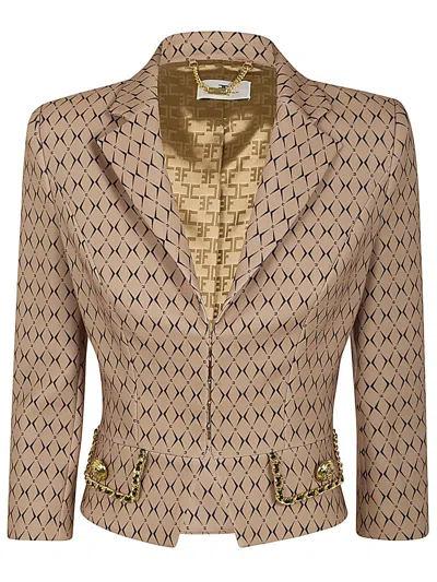 Elisabetta Franchi Short Printed Blazer In Marrón