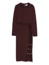 Elisabetta Franchi Knit Dress With Chain And Gold Buttons In Burgundy