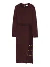Elisabetta Franchi Knit Dress With Chain And Gold Buttons In Brown