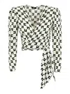 Elisabetta Franchi Georgette Logo Print Blouse With V-neck And Shoulder Pads In White