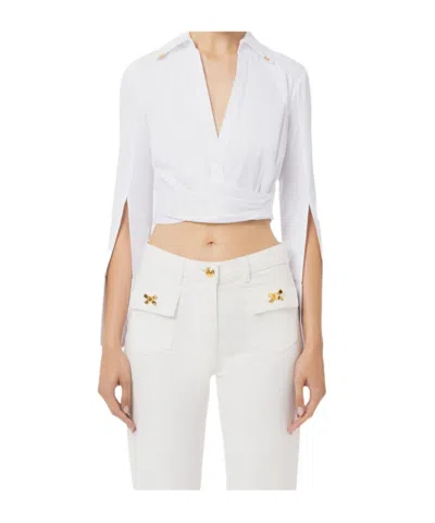 Elisabetta Franchi Cropped Cotton Shirt In White