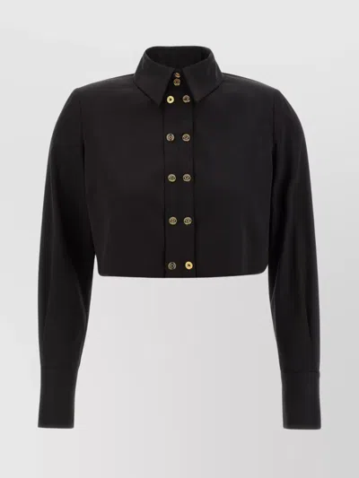 Elisabetta Franchi Short Shirt With Long Sleeves And Collar In Black