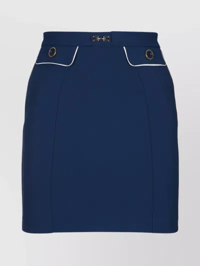 Elisabetta Franchi Short Skirt With Piping And Buttons In Blue