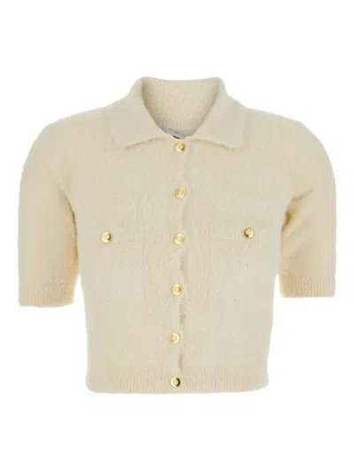 Elisabetta Franchi Jewel Buttons Mini Cardigan In Neutral