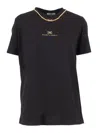 Elisabetta Franchi Short Sleeve Cotton Top With Classic Neckline In Black