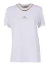 Elisabetta Franchi Short-sleeve Cotton Top With Decorative Chain Detail In White