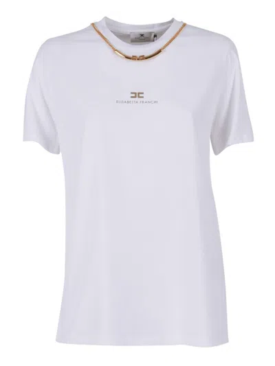 ELISABETTA FRANCHI SHORT-SLEEVE COTTON TOP WITH DECORATIVE CHAIN DETAIL