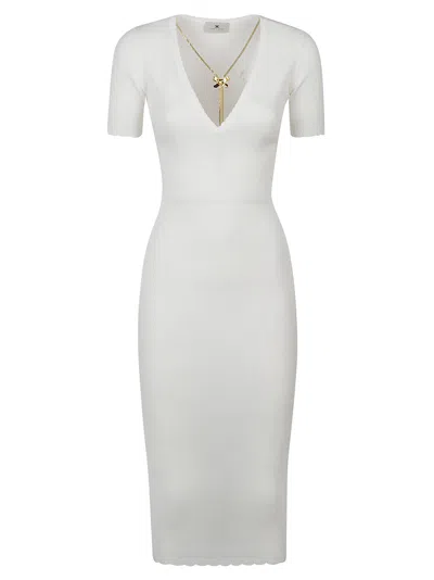 Elisabetta Franchi Short Sleeve Dress In White