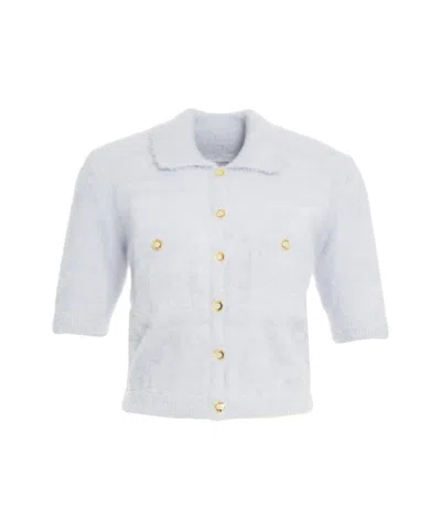 Elisabetta Franchi Short Sleeve Knit Cardigan In White