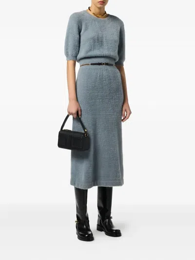 Elisabetta Franchi Short-sleeve Knitted Midi Dress In Gray