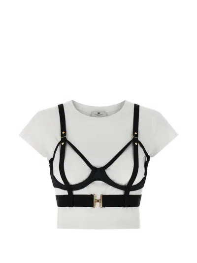 Elisabetta Franchi Cropped T Shirt And Bra Set Harness In Multi