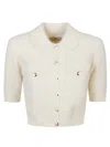 Elisabetta Franchi Short Sleeve Tricot Mini Cardigan In White