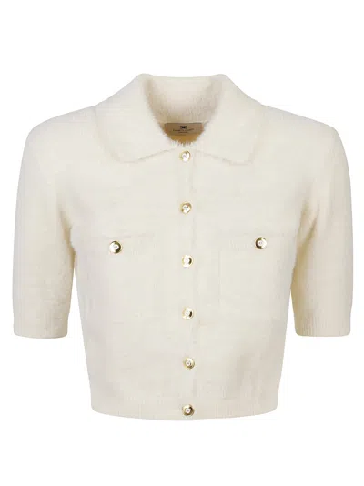Elisabetta Franchi Short Sleeve Tricot Mini Cardigan In Neutral