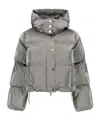 Elisabetta Franchi Silver Metallic Cropped Down Jacket In Gray