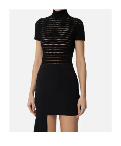 Elisabetta Franchi Short-sleeved High-neck Knitted Jumpsuit In Black